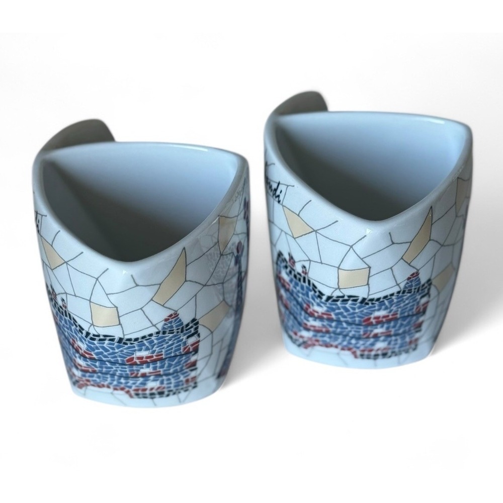 Set Of 2 Antoni Gaudi Barcelona Mugs Sagrada Familia Mosaic Triangle Shape - Picture 5 of 10
